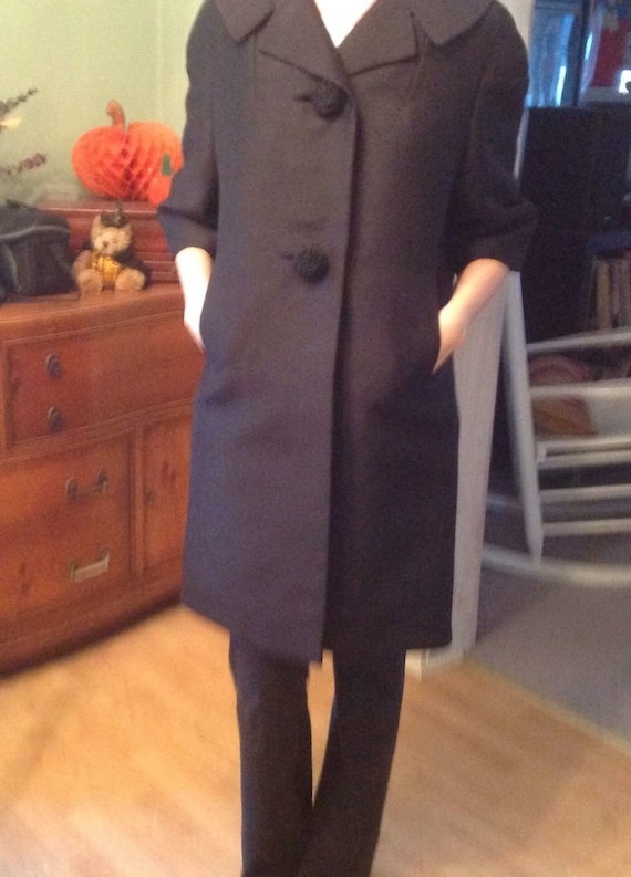 Vintage MidCentury Coat Mod Retro Black Cocktail E