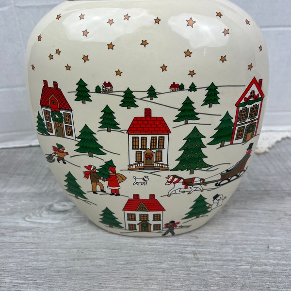 Vintage Christmas Vase Mt. Clemens Pottery Joy of Christmas Pattern New England