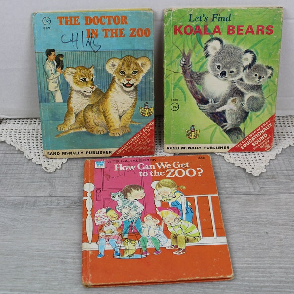 Vintage Children's Books Zoo Koalas Doctor in The Zoo How do We Get to The Zoo Tell A Tale Children's Story Books