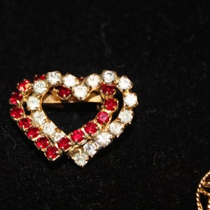 Vintage Heart Pins Brooches Red Rhinestones Gold Tone Lot of 3 Valentines Day Anniversary Mother's Day image 4