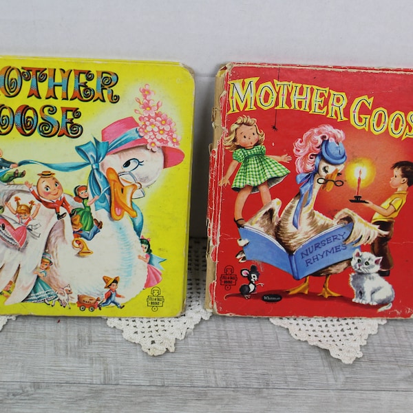 Mother Goose Children's Books Vintage Lot of 2 Tell A Tale Nursery Rhymes 1950's