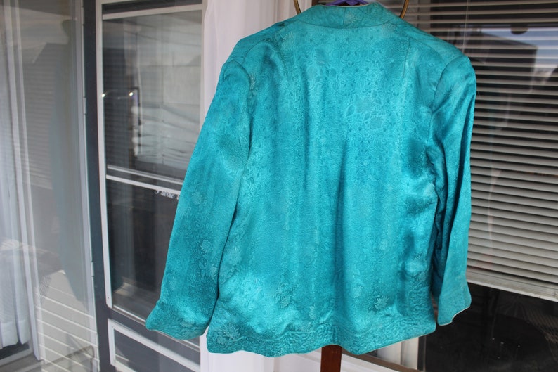 Vintage Lounging Jacket Turquoise Blue Oriental Brocade Etsy