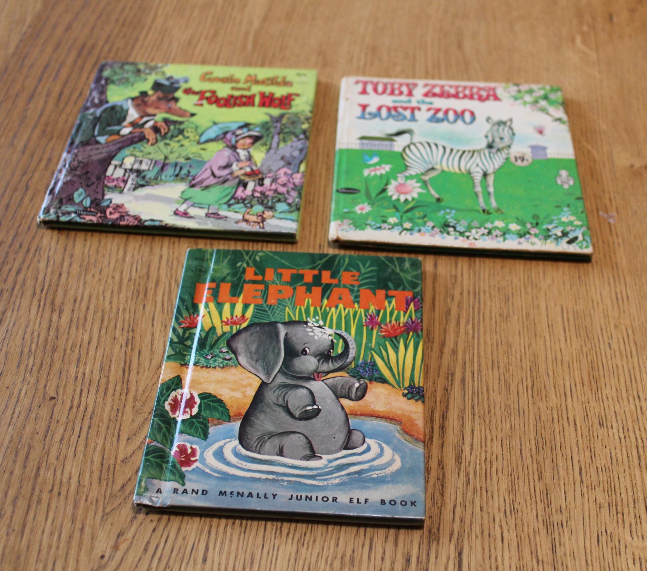 Childrens Books Animals Vintage Lot of 3 Wolf Zebra Elephant 1960's