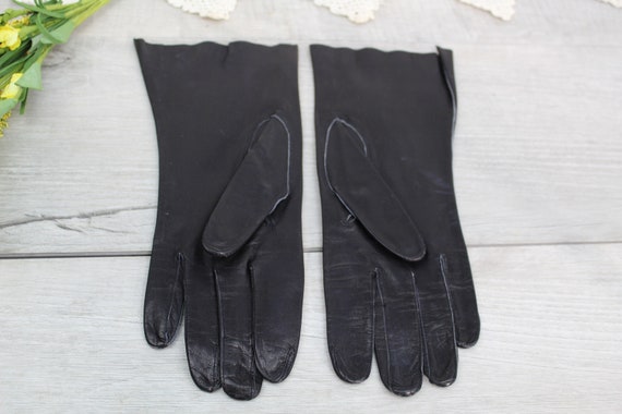 Black Leather Gloves Vintage Mid Century Designer… - image 3