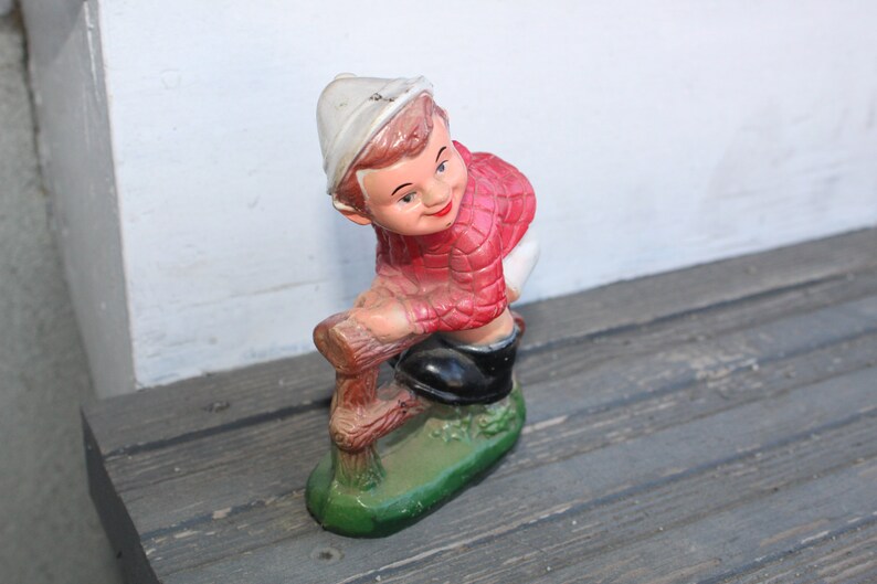 Vintage Figurine Boy Sitting on Fence Rail Rural Resin Hard Plastic Jockey