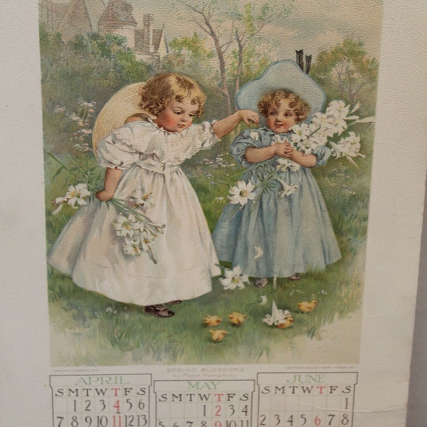 Antique Calendar Wall Lithograph  1907 The Youth's Companion Children Blacksmith Shop Birds