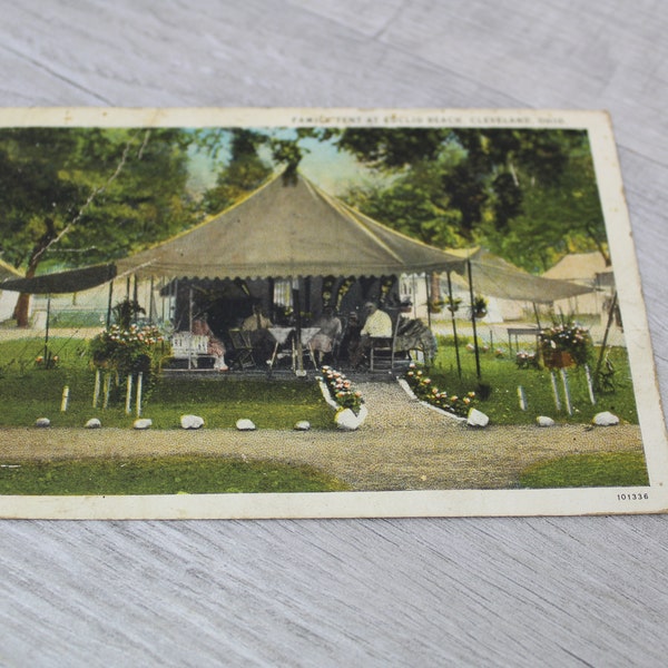 Family Tent Postcard 1926 Euclid Beach Cleveland Ohio Tent City Family Tent Biplane Postal Stamp