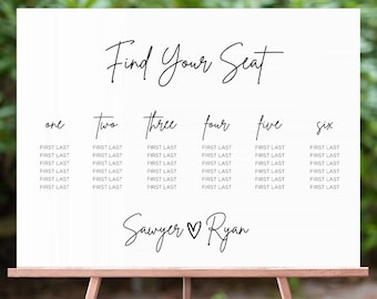 Printed  Wedding Seating Chart Board Sign, Easel Seating Chart, Grommets