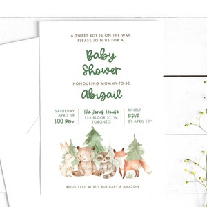 Invitation de fête de naissance d'animal des bois | Imprimé avec des enveloppes ou une carte numérique imprimable