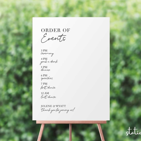 Order of Events Sign | Printed Foam Board or Poster