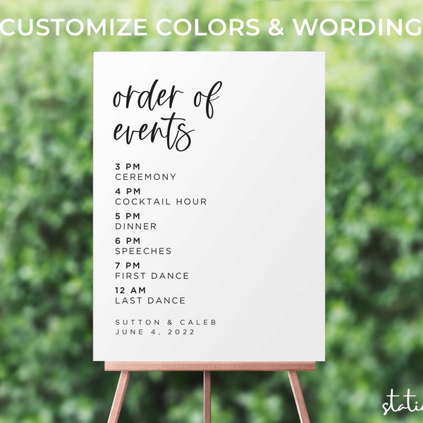 PRINTED Order of Events Sign | Foam Board or Poster