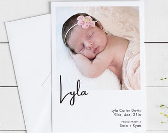 MODERN BIRTH ANNOUNCEMENT | Stationery, Printed or Printable Card, Double Sided