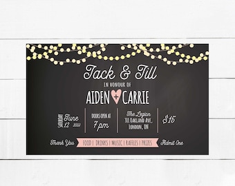 PRINTED or DIGITAL Jack and Jill Tickets | Buck and Doe | Stag and Doe Tickets | Chalkboard, Lights, Lanterns, Numbered Perforated Optional