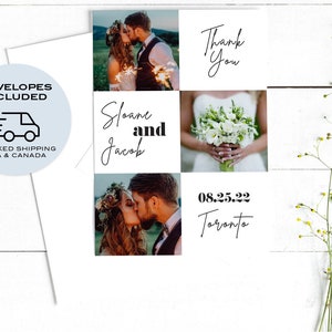 Modern Photo Collage Wedding Thank You Card with Envelope | Printed or Printable | Photo, Custom