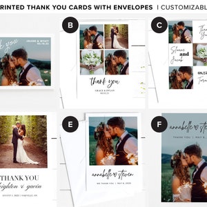 Carte de remerciement imprimée pour mariage moderne avec enveloppe, simple ou double face à plat
