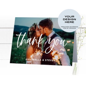 Service d'impression de carte de remerciement de mariage pliée avec enveloppe | Imprimé ou numérique