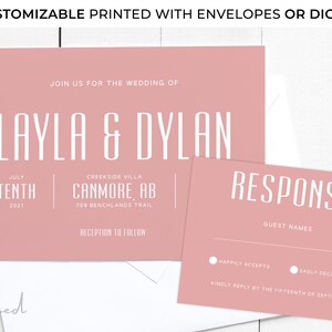 Ensemble d'invitations de mariage bohème minimaliste | Carte-réponse et enveloppes | Personnalisable