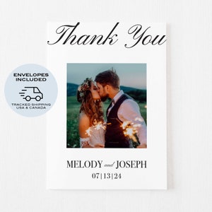 Cartes de remerciement imprimées, mariage avec enveloppes