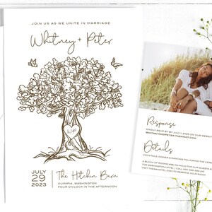 Printed Tree Wedding Invitations with Envelopes Rustic, Boho, Country
