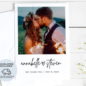 de remerciement pour mariage Polaroid moderne avec enveloppe | Imprimé ou imprimable | Photo personnalisée