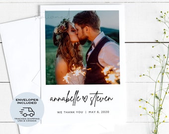 Modern Polaroid Wedding Thank You Card with Envelope | Printed or Printable | Photo, Custom