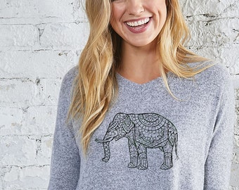 Elephant Sweatshirt, Mendhi Art, Perfect for Yin Yoga, Restorative Yoga, Meditation, Customize your pullover color and design color!