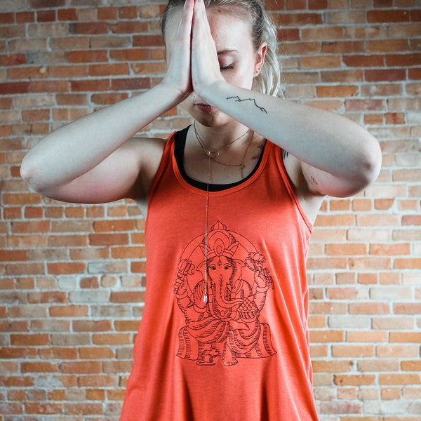 Ganesh Tank Top, Racerback Embroidered Flowy Ganesha Shirt, Embroidered Shirt, Spiritual Tank Top