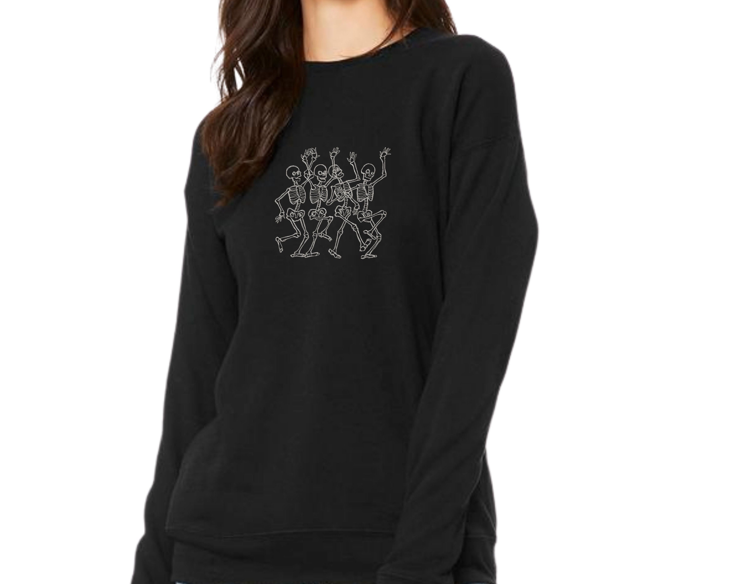 Skeleton Sweatshirt, Embroidered Unisex Crewneck, Halloween Sweatshirt