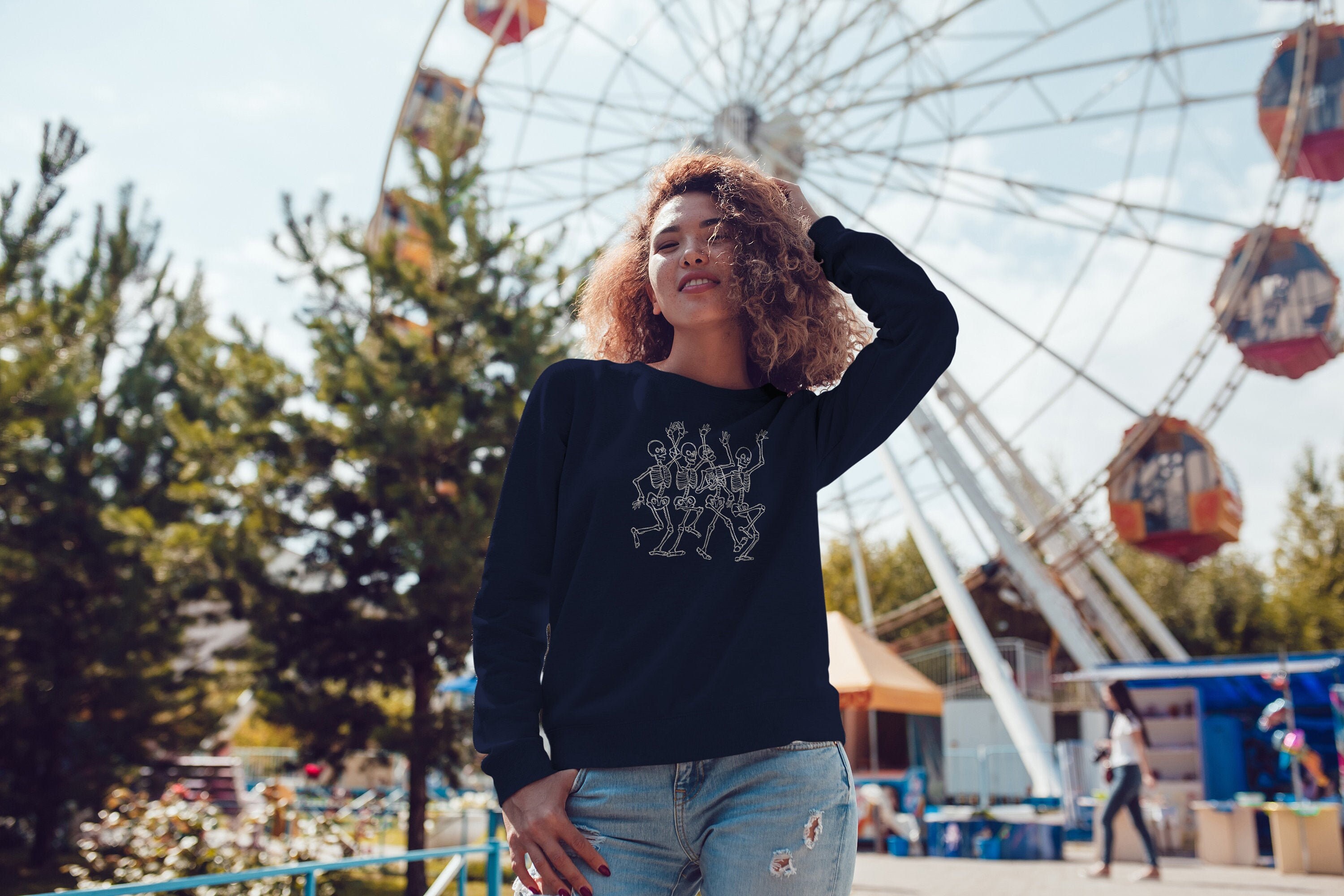 Skeleton Sweatshirt, Embroidered Unisex Crewneck, Halloween Sweatshirt