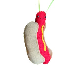 Hand-Stitched Hotdog Ornament: Funny Foodie Gift