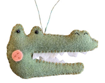 Green Alligator Ornament, Crocodile Ornament