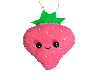 Hand-Stitched Strawberry Ornament, Holiday Decoration