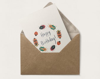 Happy Birthday! Beetle / Illustrated Gift Card / Recycled Card /