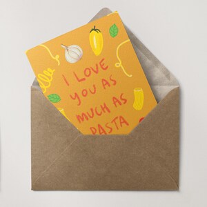 Ik hou van je zo veel als Pasta / Geïllustreerde Gift Card / Gerecycled Card /