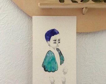 Surreales Portrait / Original Zeichnung / Aquarell und Gouache