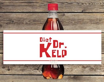 Diet Dr Kelp Soda Red under the sea drink bottle labels printable instant download luau birthday party