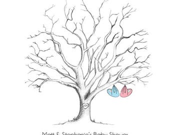 Printable Hand-Drawn Baby Shower Fingerprint Tree Guestbook (PDF)