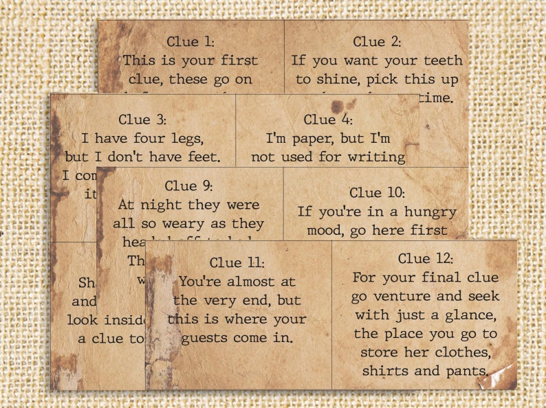 Printable Mystery Clue Cards Indoor Birthday Party Treasure | Etsy