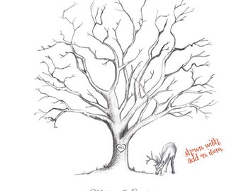 ADD-ON Pet - Dog, Cat, Deer, bird, owl or animal for Hand-Drawn Fingerprint Tree Guestbook