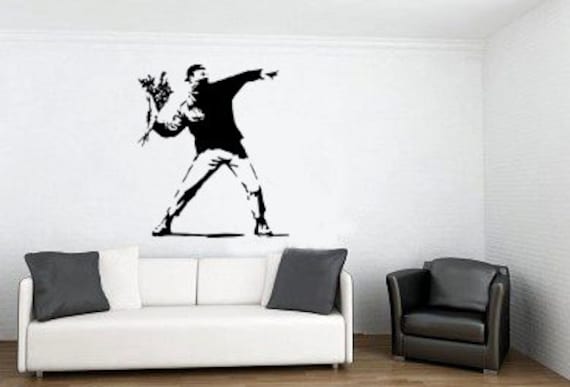 Striking intriguing modern art Banksy Flower Thrower wall stickers decal NEW UK