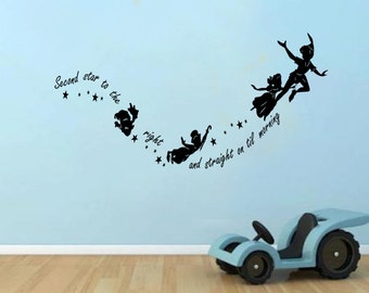 Peter Pan Second Star to the right Kids Wall Decal Sticker Vinyl 100x55