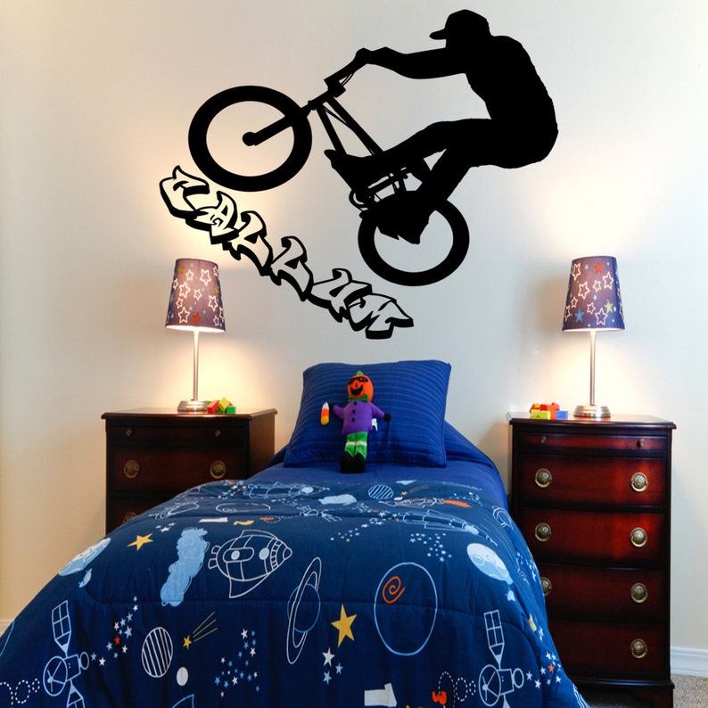Personalised BMX Wall Art Sticker – Children's Bedroom Vinyl Mural Decal, Custom Name