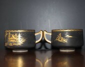 Mt. Fuji Satsuma Tea Coffee Kutani Japanese Black Porcelain Gold Teacups Satsuma Tea Set Black Gold Japanese Dinnerware Holiday Gift Ideas