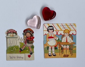 2 Vintage Standing Valentines, 1930s, “Loving Greeting” and “Sweetheart Special”