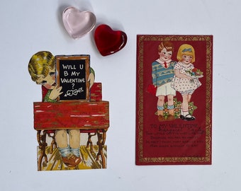 Unique Vintage Valentines (2) with Candy and Gum Wrappers, 1930s, paper ephemera, sweet sentiments