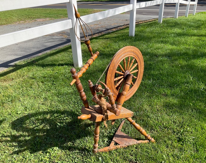Vintage Oak Flax Spinning Wheel Etsy