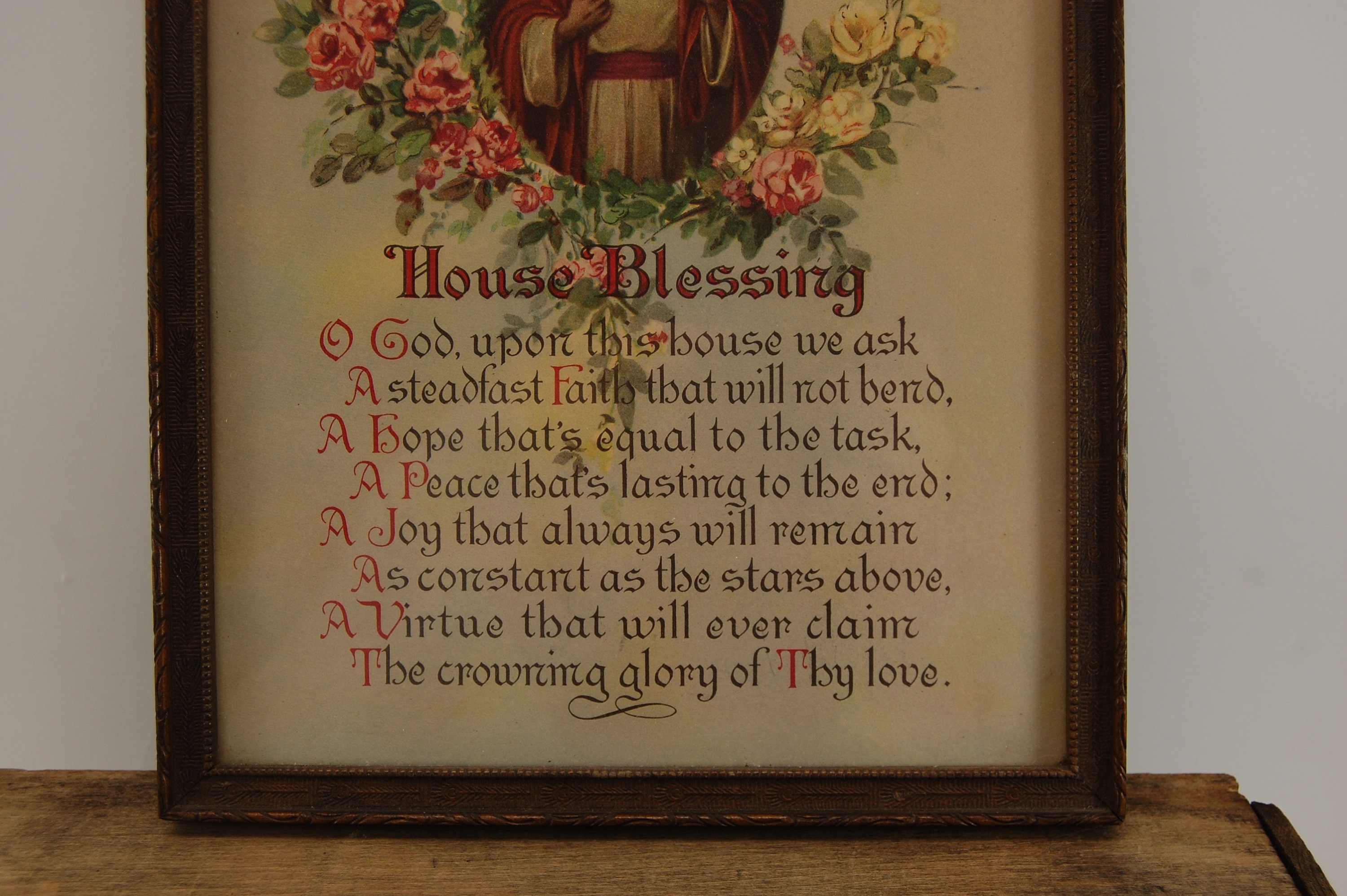 Vintage House Blessing poem print with floral roses and Jesus Etsy