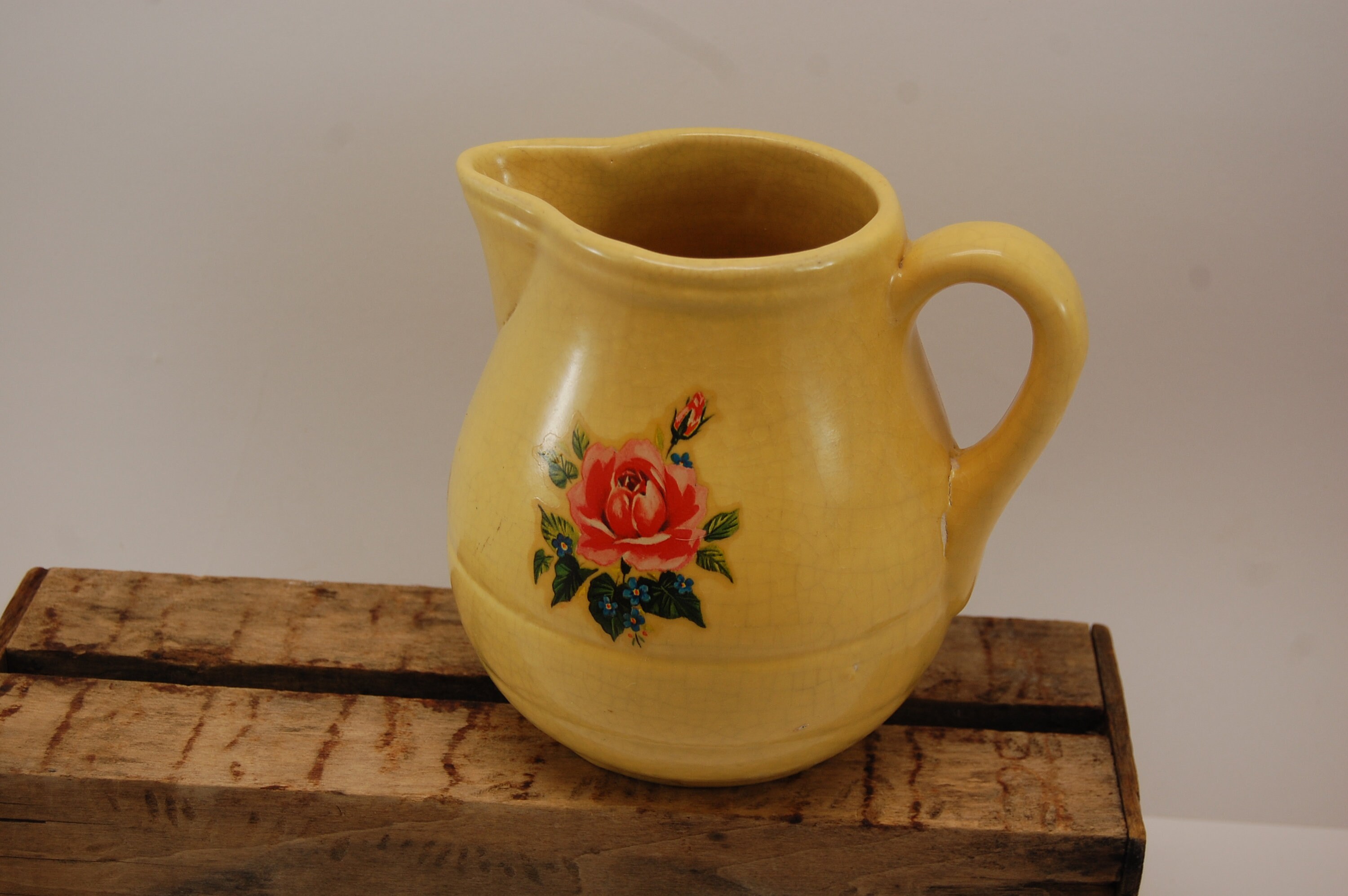 Yellow Ceramic FLORAL PITCHER Retro Midcentury COUNTRY Etsy