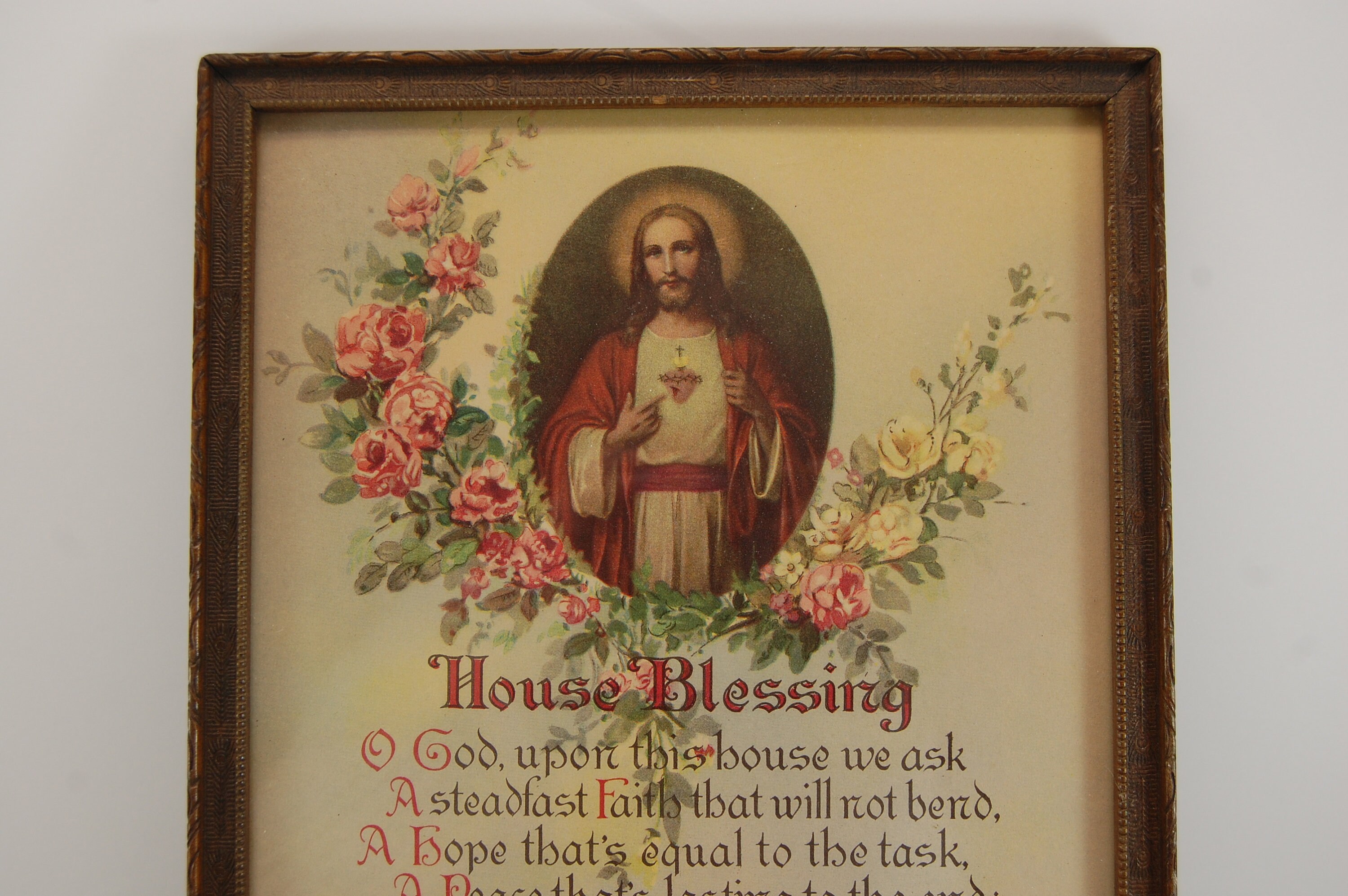 Vintage House Blessing poem print with floral roses and Jesus Etsy