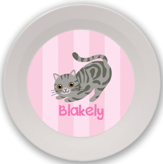 Blue Cat Melamine Personalized Plate Kitten Plate